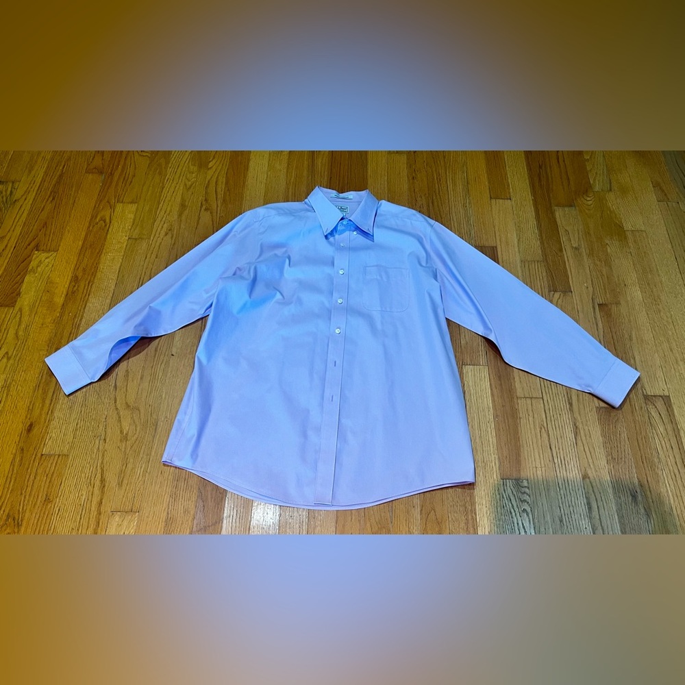 LL Bean Dress Shirt Button Down Cotton Wrinkle Resistant Lavender 17-34 - 251423